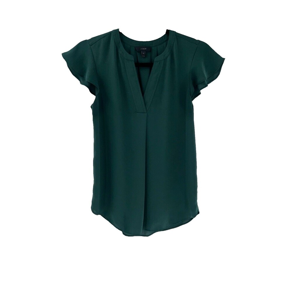 Women's J. Crew Green V-Neck Flutter Sleeve Lightweight Blouse Size 0